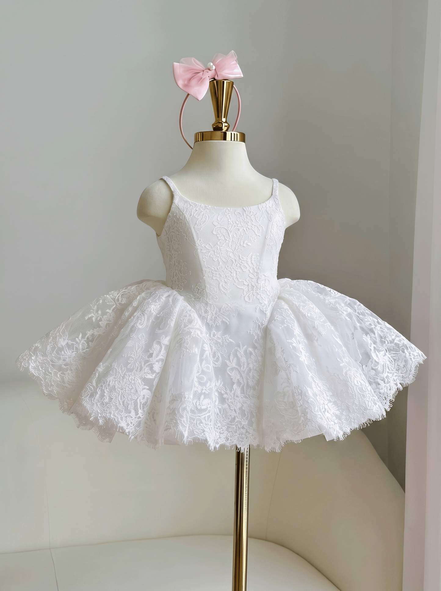Lace Bow Sleeveless Midi Dresses - White - 10Y - image 1