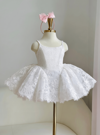 Lace Bow Sleeveless Midi Dresses - White - 10Y - image 1