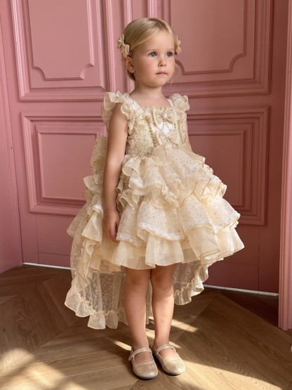 Organza Bow Short Sleeve Short Dresses - image 5