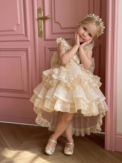 Organza Bow Short Sleeve Short Dresses - image 3