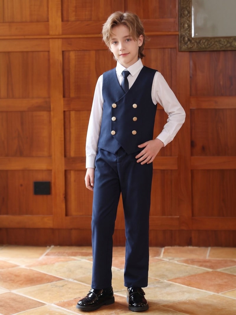 Chemical Fiber Blend Button Long Sleeve Long 4-piece Formal Suit - image 2