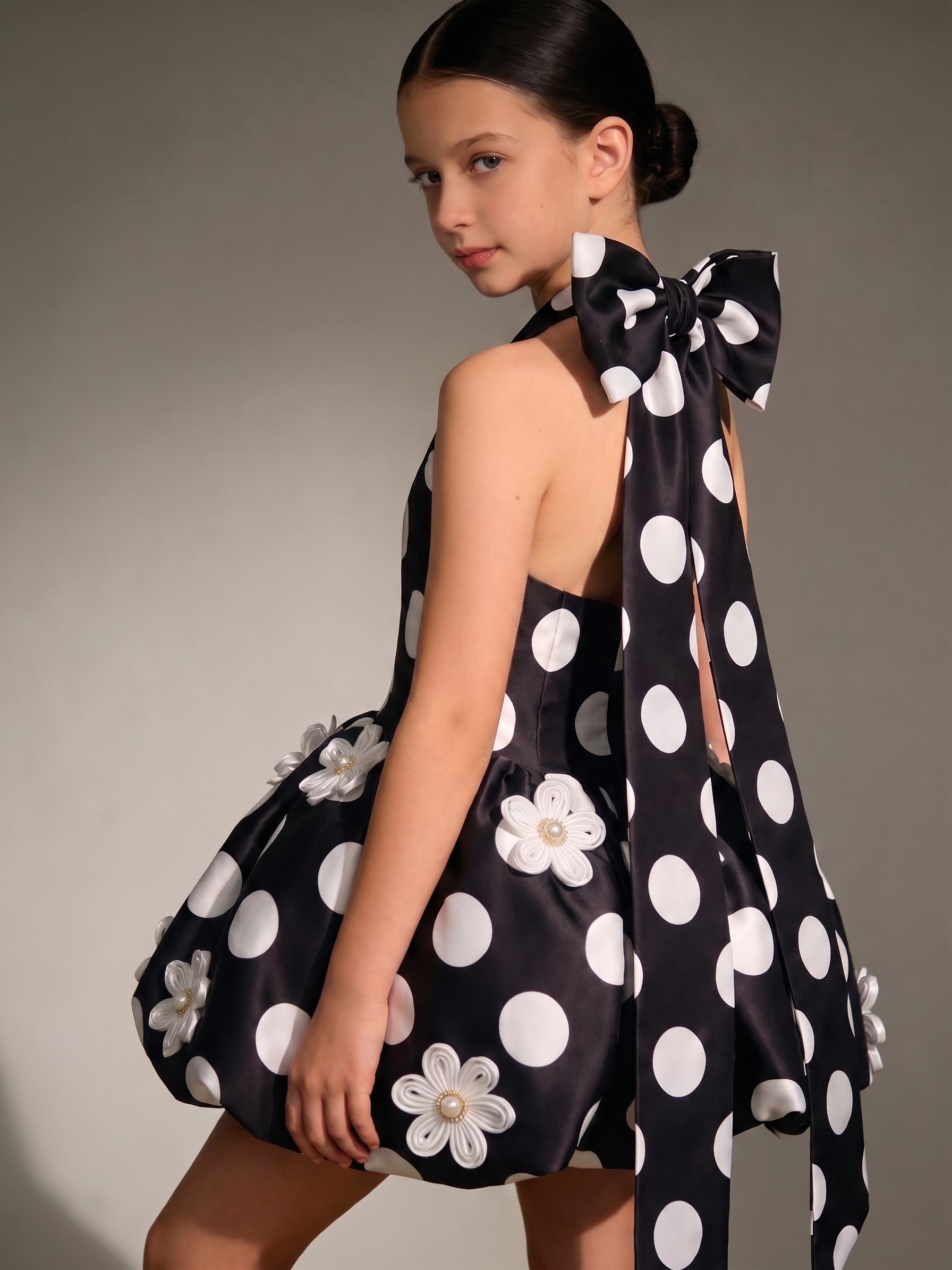 Satin Bow Sleeveless Short Dresse Without Hat  - image 3