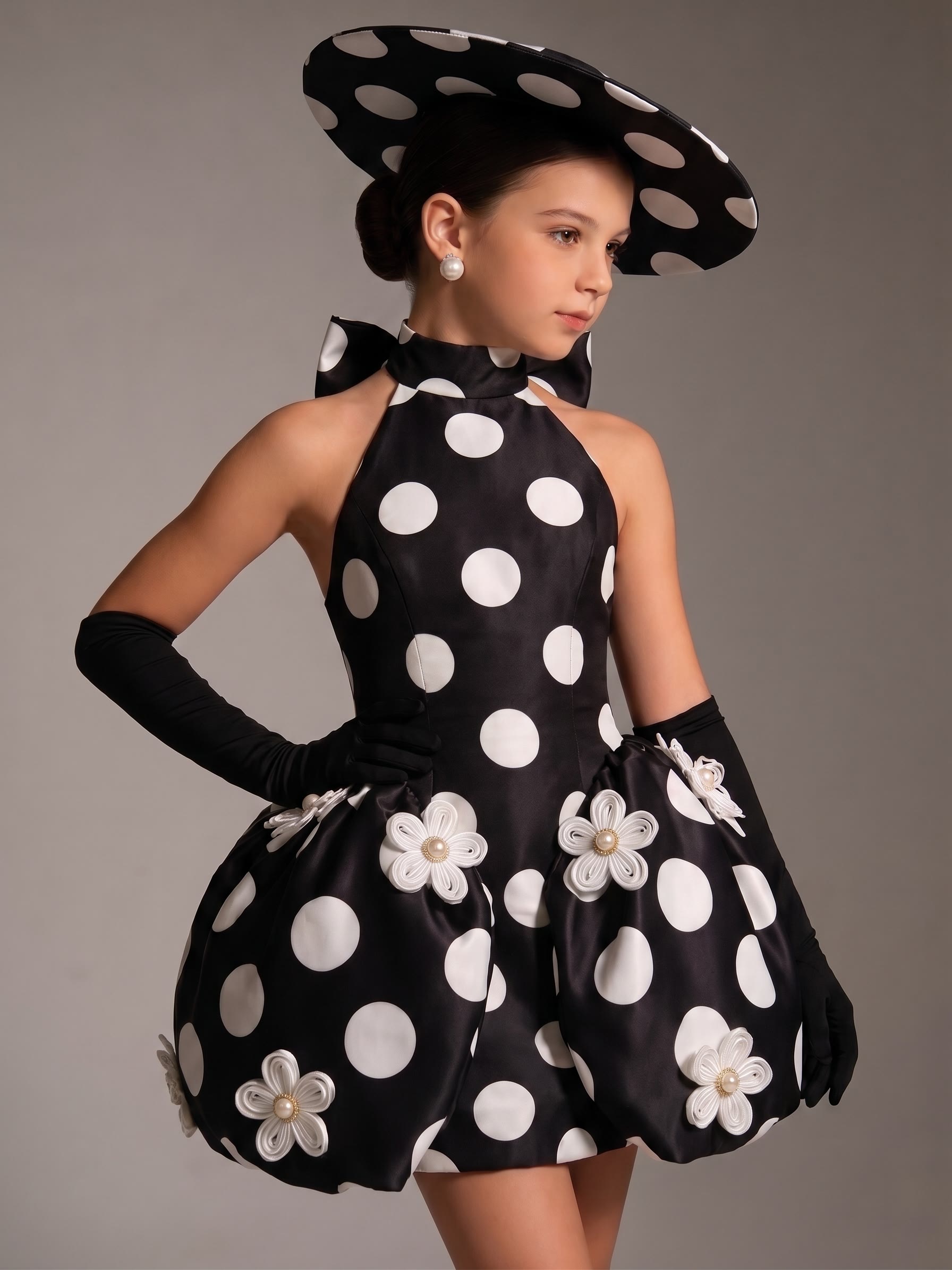 Satin Bow Sleeveless Short Dresse Without Hat  - Black - 11Y - image 1