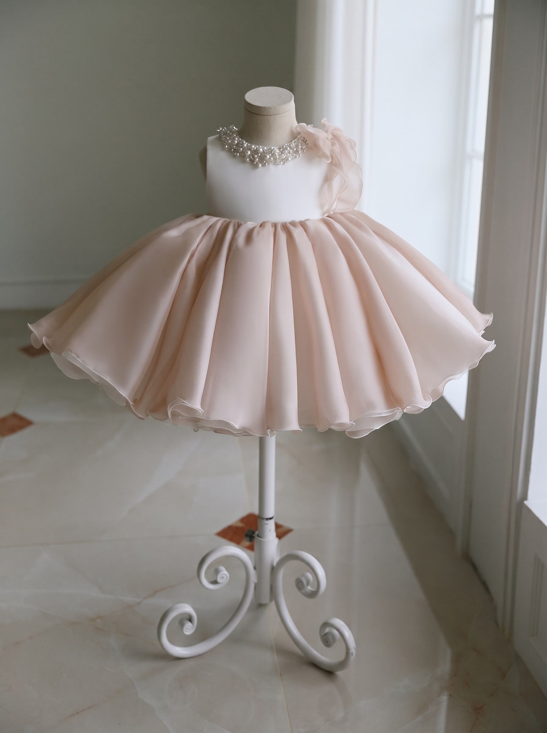 Organza Pearl Bow Sleeveless Midi Dresses - Pink - 13-14Y - image 1