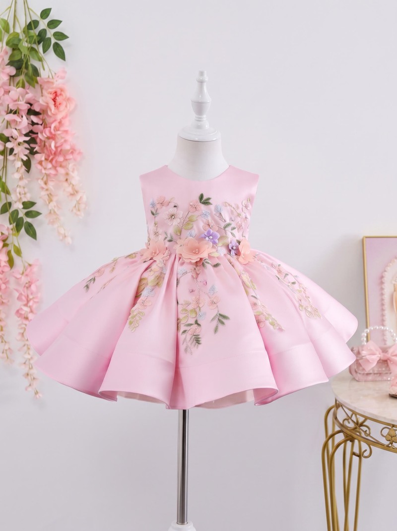 Satin Rosette Sleeveless Midi Dresses - Pink  - 15-16Y - image 1