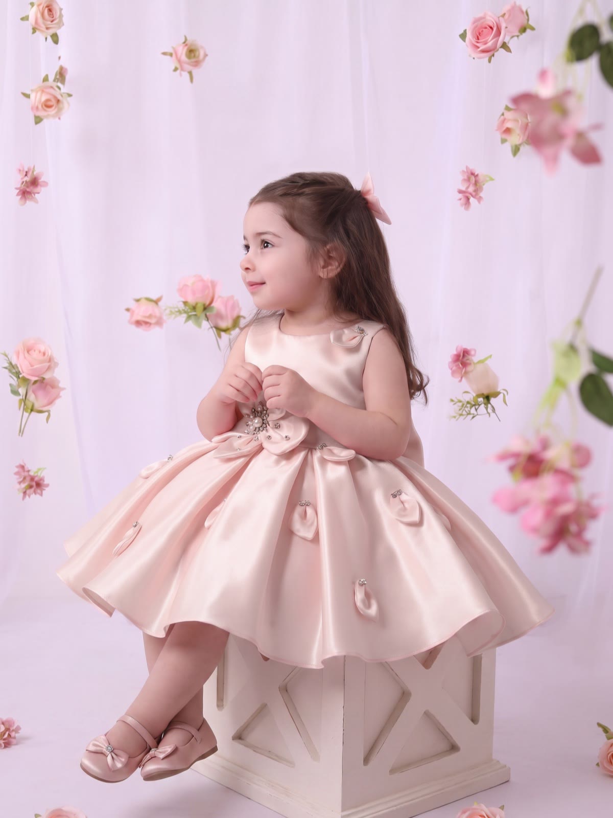 Satin Rosette Sleeveless Short Dresses - image 3