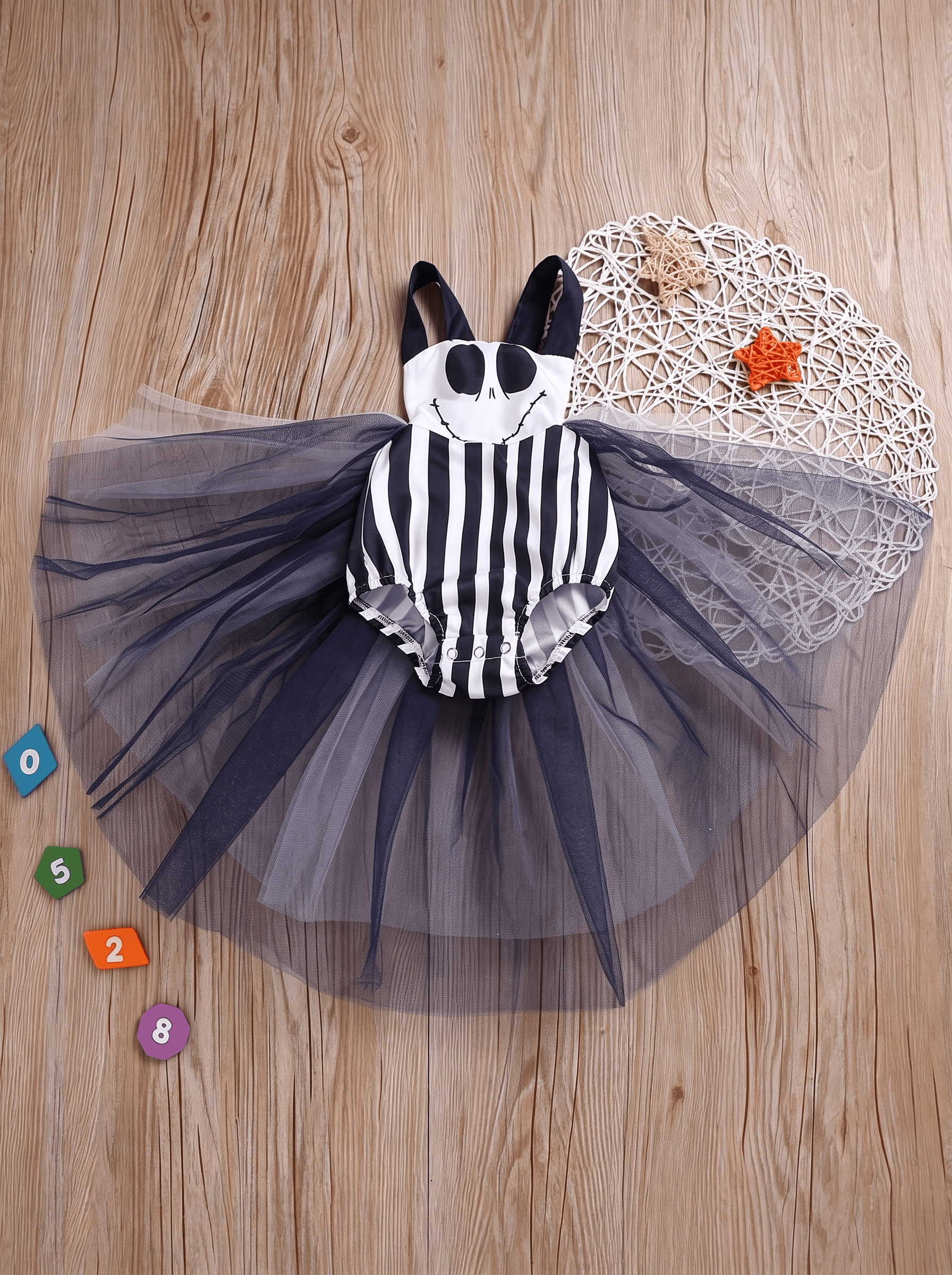 Mesh Bow Sleeveless Shorts Bodysuit - Only - Gray & Blue - 18-24M - image 1