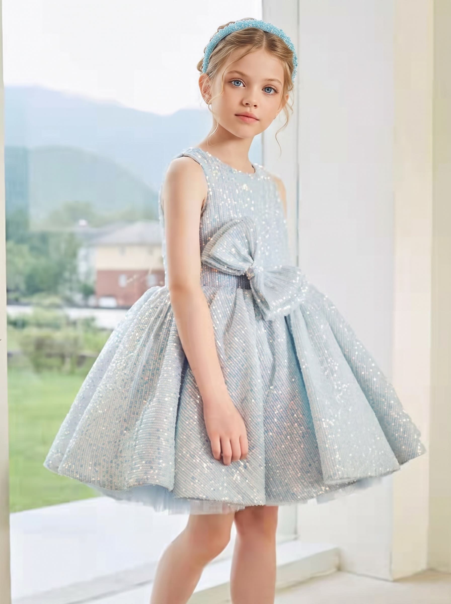 Chemical Fiber Blend Bow Sleeveless Short Dresses - image 5
