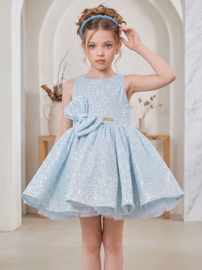 Chemical Fiber Blend Bow Sleeveless Short Dresses - image 2