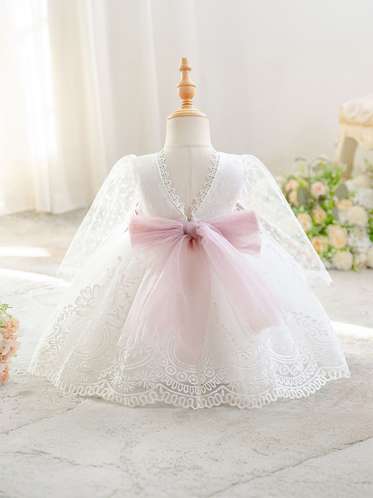 Mesh Bow Short Sleeve Short Dresses - image 4