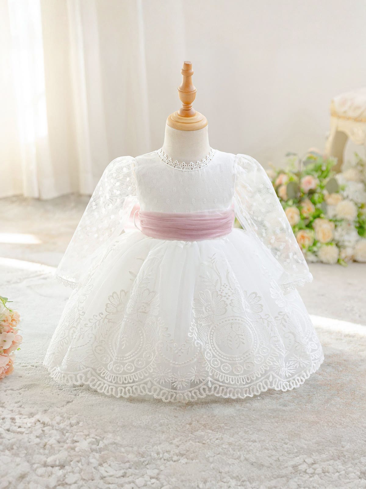 Mesh Bow Short Sleeve Short Dresses - image 2