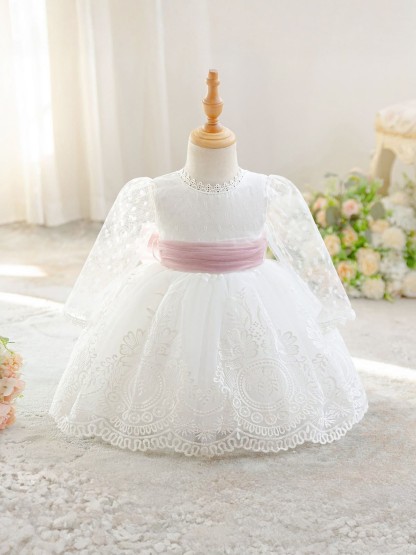 Mesh Bow Short Sleeve Short Dresses - image 2