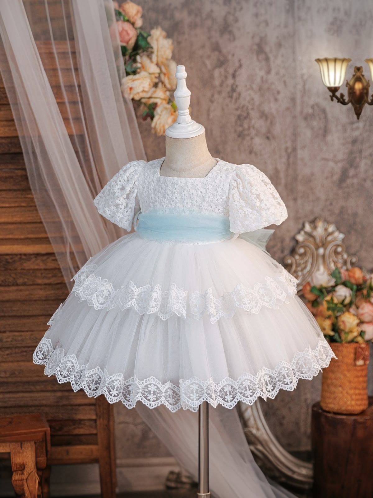 Mesh Bow Short Sleeve Short Dresses - image 3