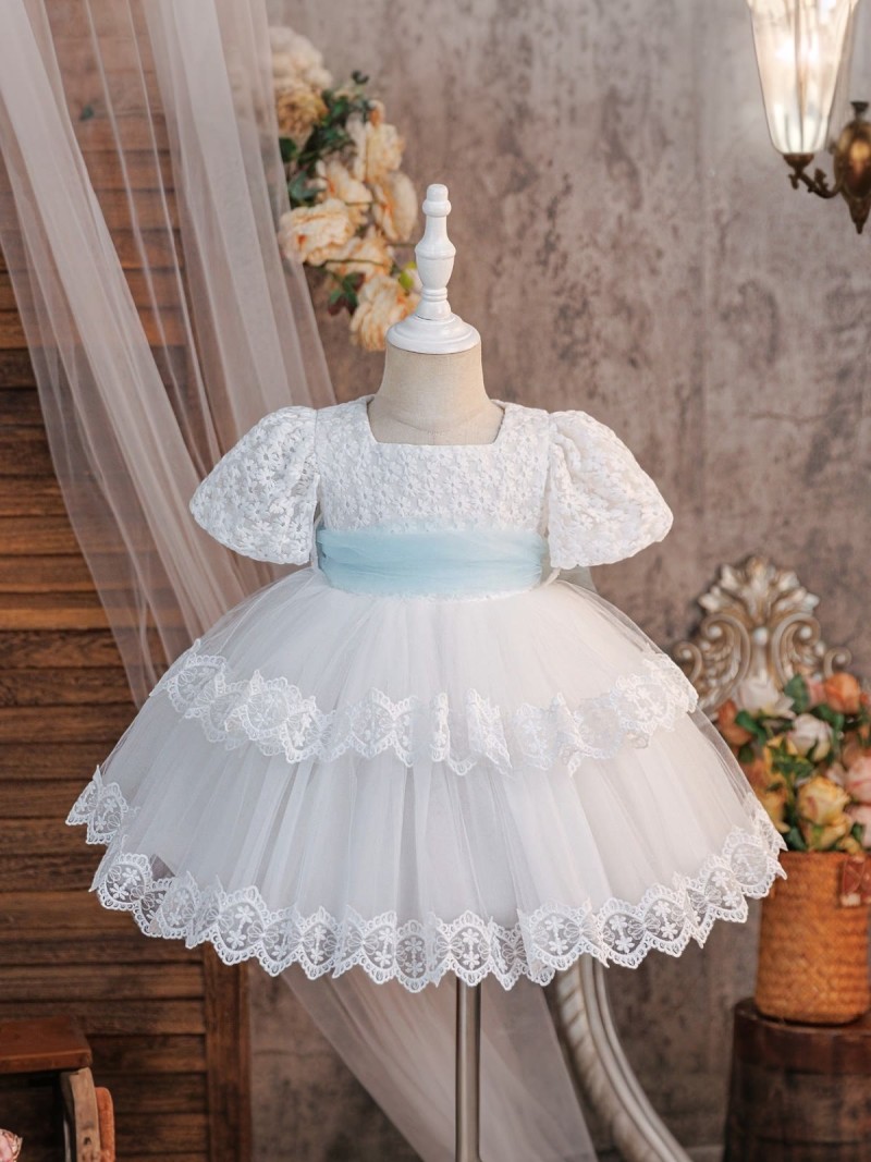 Mesh Bow Short Sleeve Short Dresses - image 2