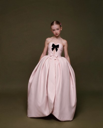 Satin Bow Sleeveless Maxi Dresses - Pink-Detachable Clear Straps - 13-14Y - image 1