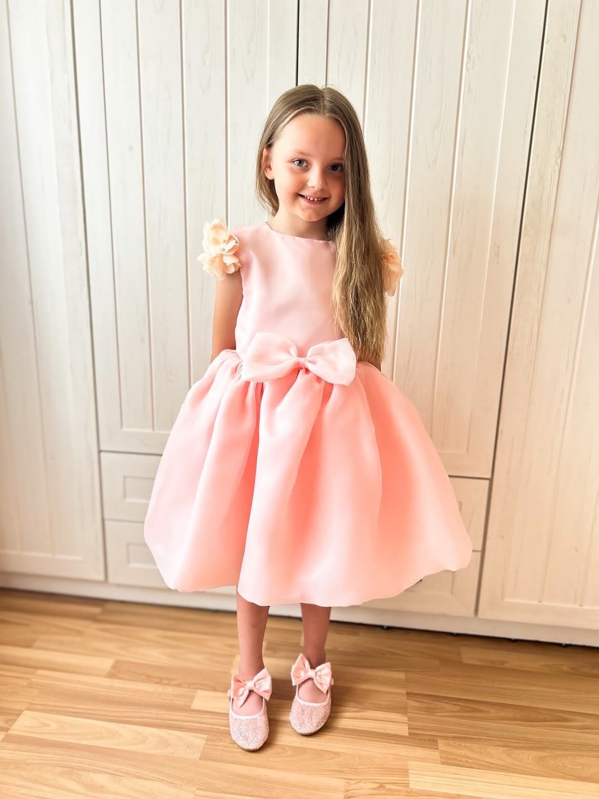 Organza Rosette Short Sleeve Midi Dresses - image 1