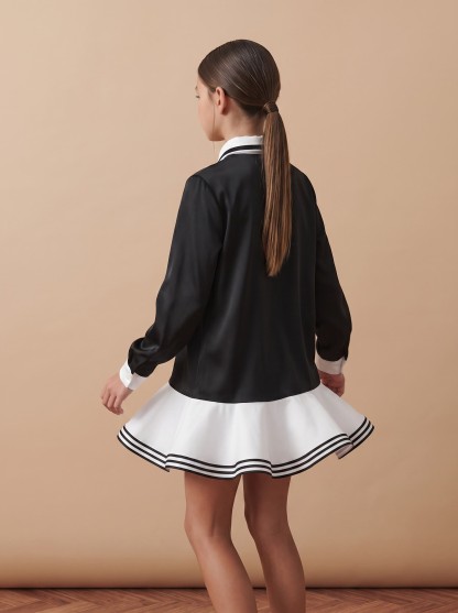 Chemical Fiber Blend Tie Long Sleeve Short Dresses - image 4