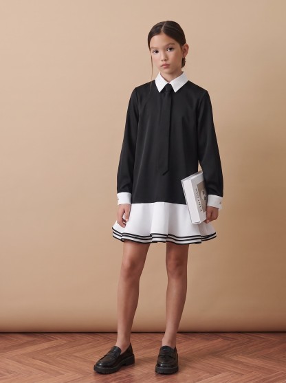 Chemical Fiber Blend Tie Long Sleeve Short Dresses - image 3