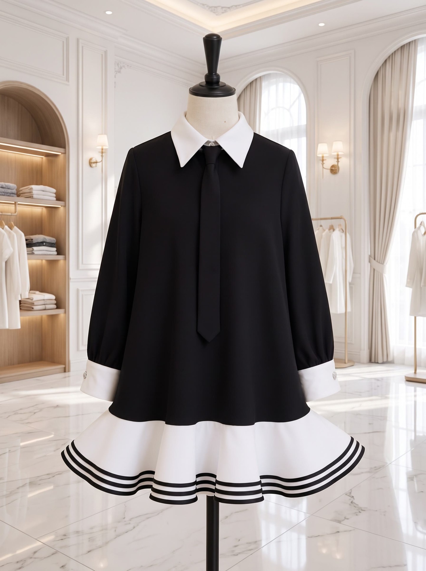 Chemical Fiber Blend Tie Long Sleeve Short Dresses - image 2