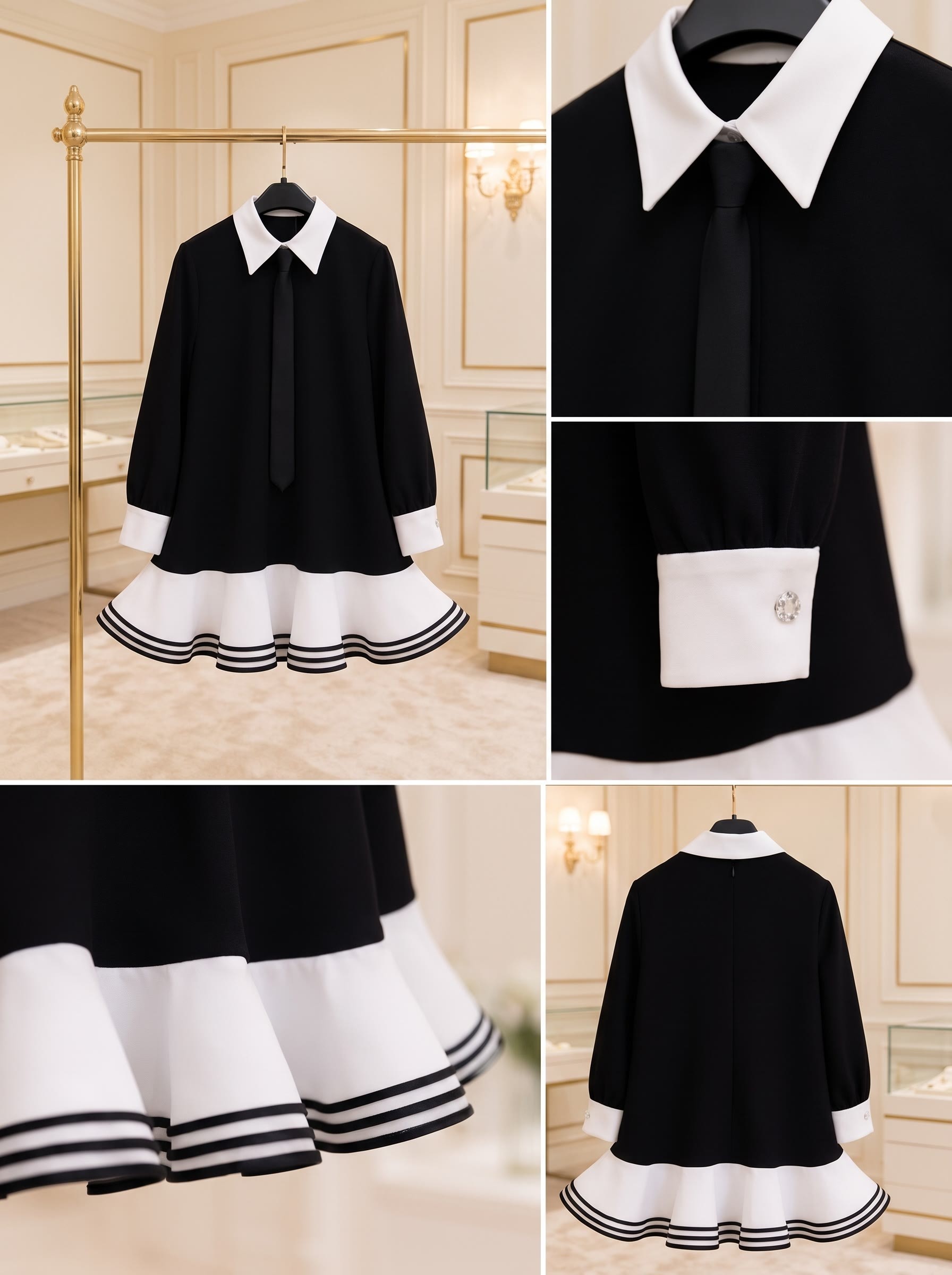 Chemical Fiber Blend Tie Long Sleeve Short Dresses - image 6