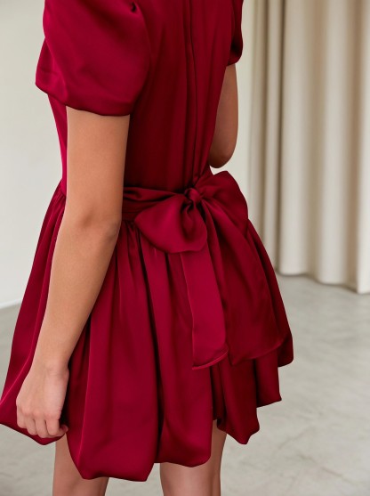 Satin Bow Short Sleeve Short Dresses - image 5