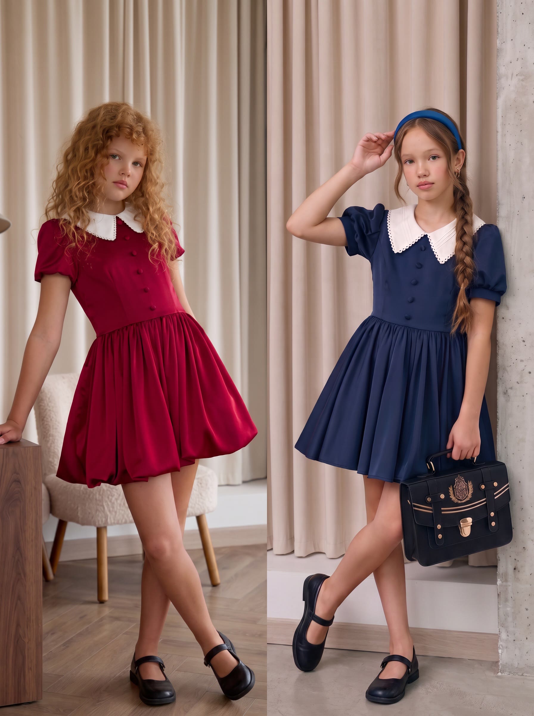 Satin Bow Short Sleeve Short Dresses - image 1