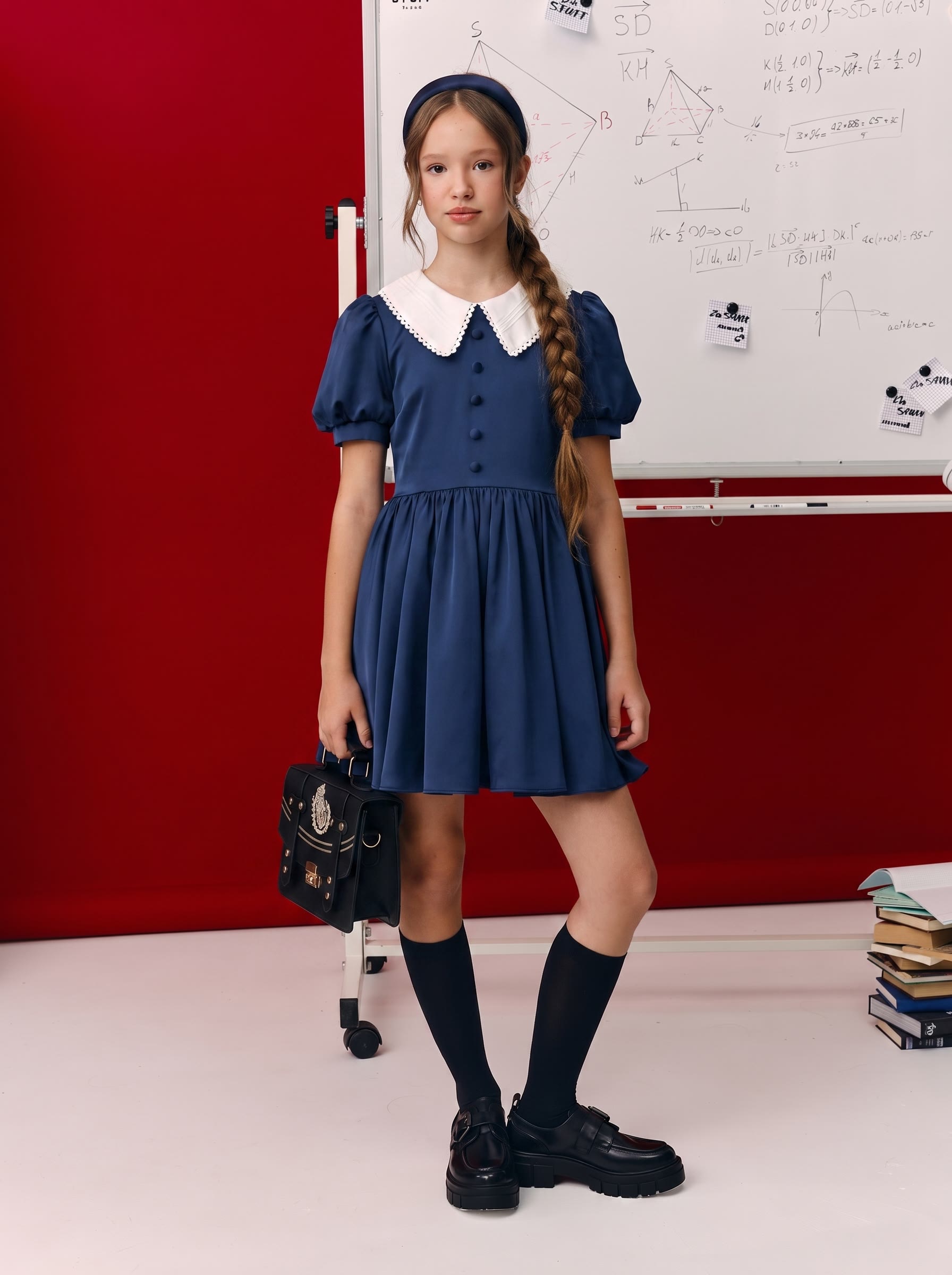 Satin Bow Short Sleeve Short Dresses - Blue - A-Line Hem - 13-14Y - image 6