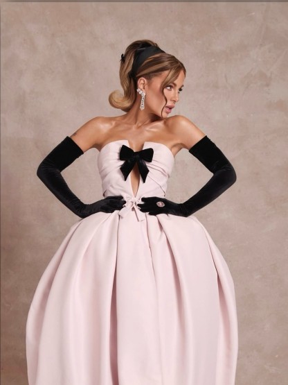Women Satin Bow Sleeveless Maxi Dresses Without Gloves - image 4