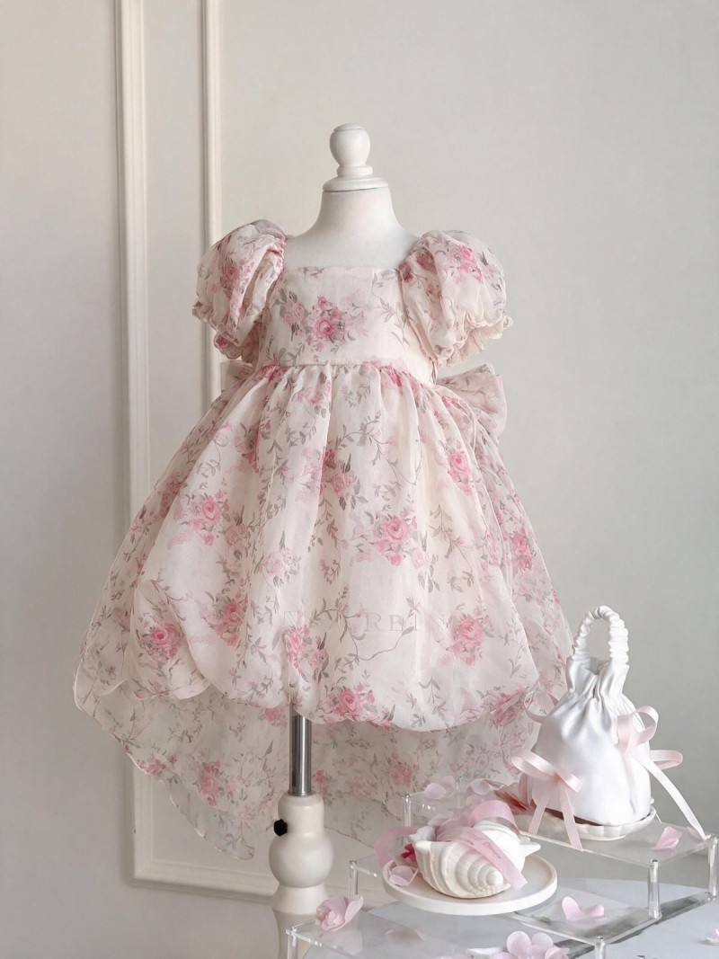 Chemical Fiber Blend Bow Short Sleeve Midi Dresses - Light Pink - 170cm - image 1