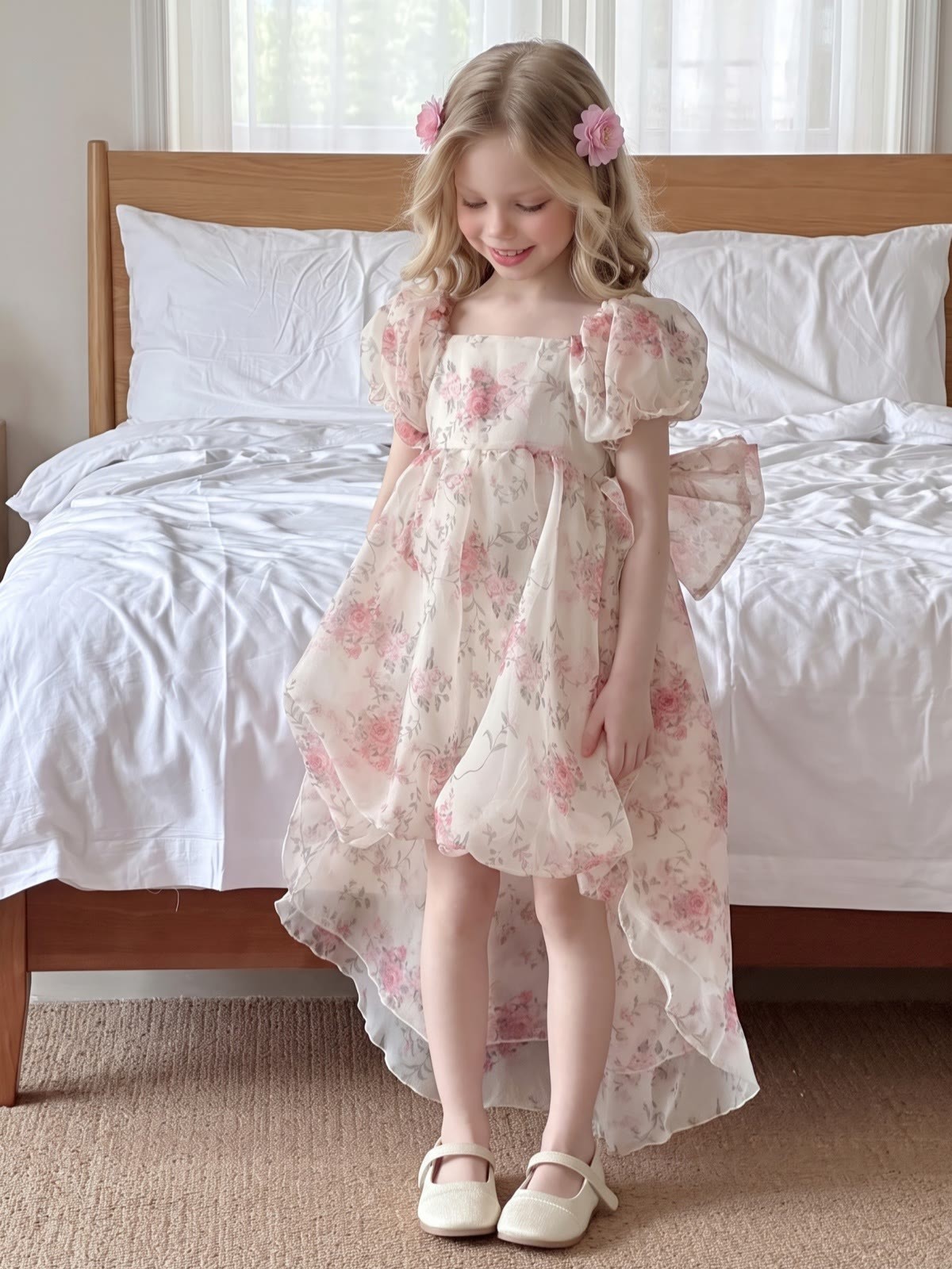 Chemical Fiber Blend Bow Short Sleeve Midi Dresses - image 4