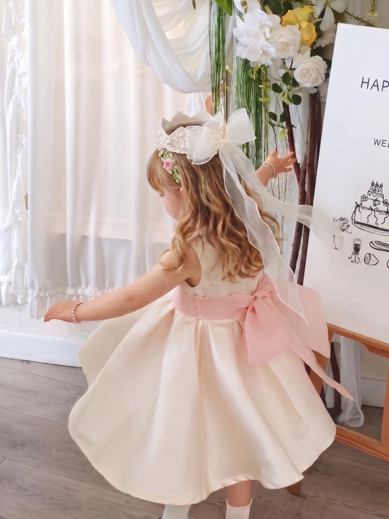 Satin Bow Short Sleeve Short Dresses - image 2