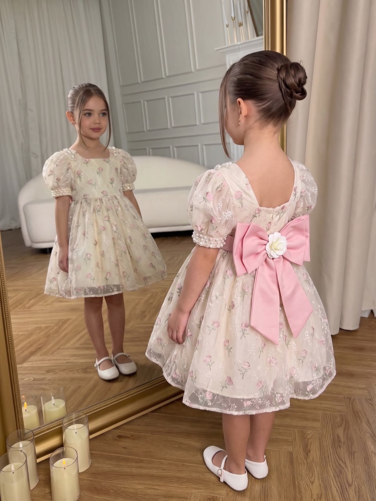 Organza Bow Short Sleeve Short Dresses - image 4