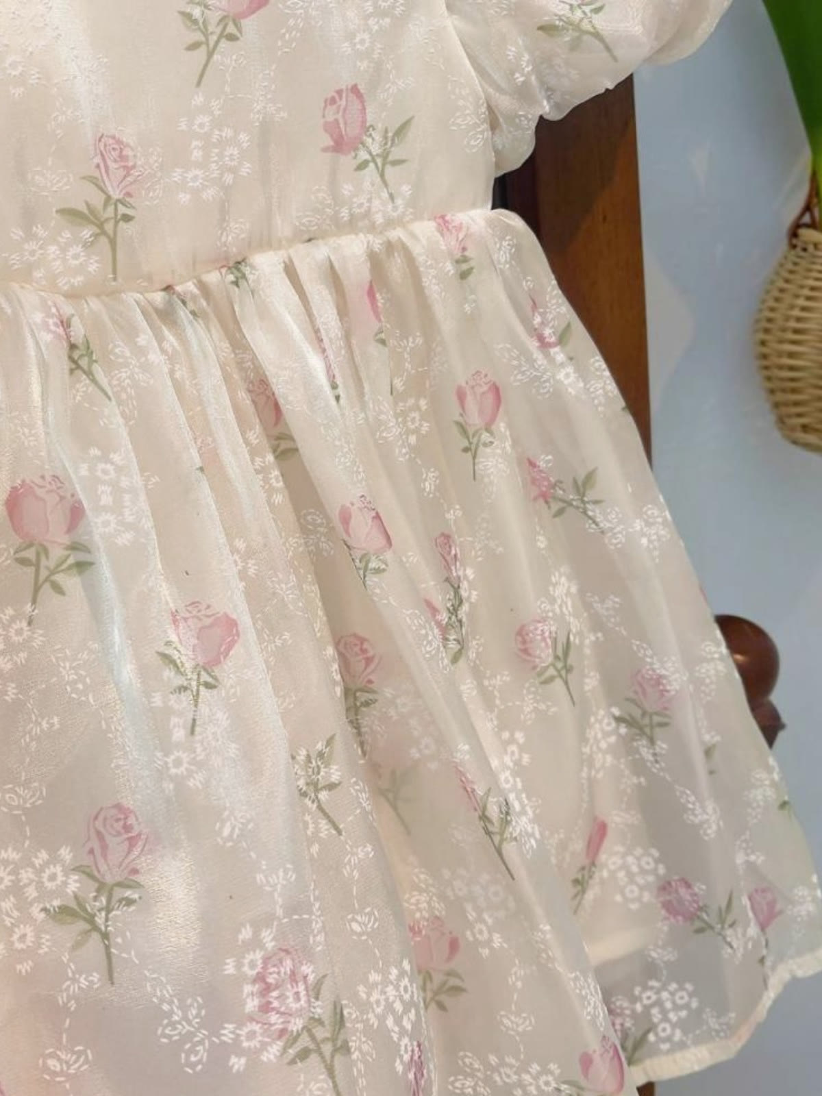Organza Bow Short Sleeve Short Dresses - image 6