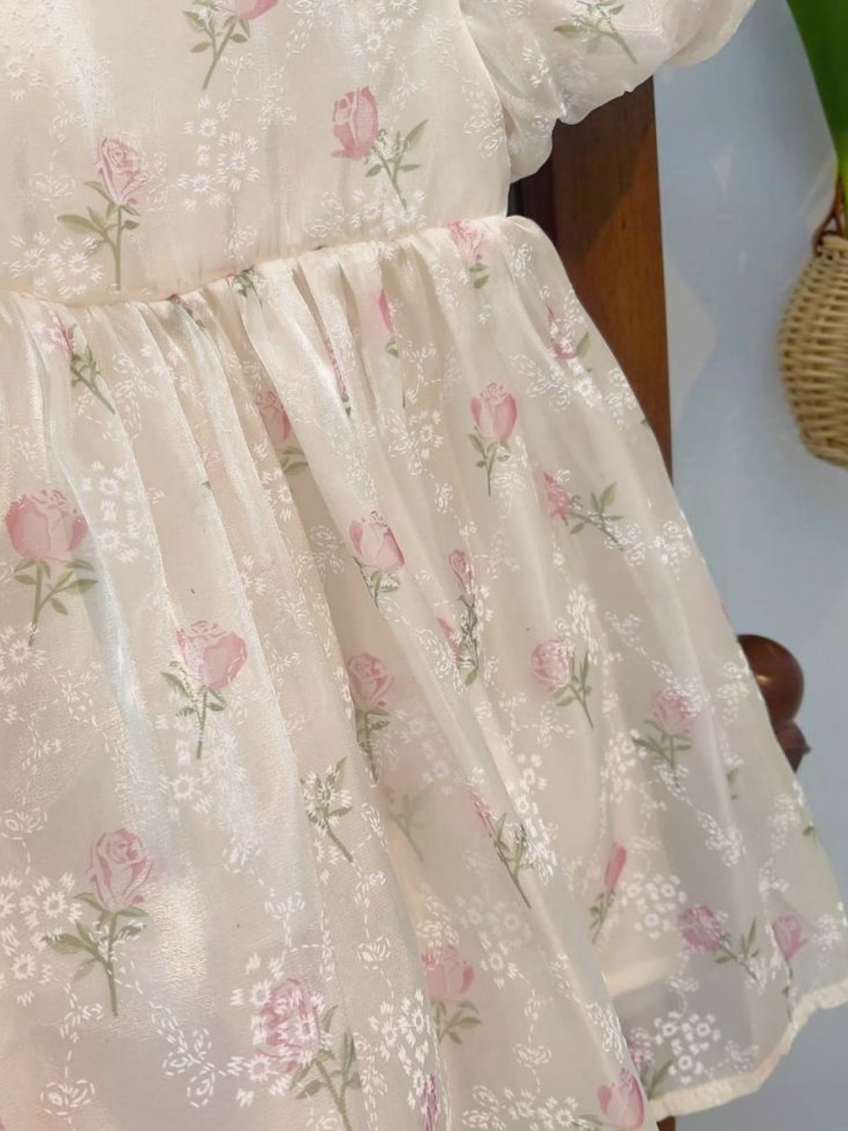 Organza Bow Short Sleeve Short Dresses - image 6