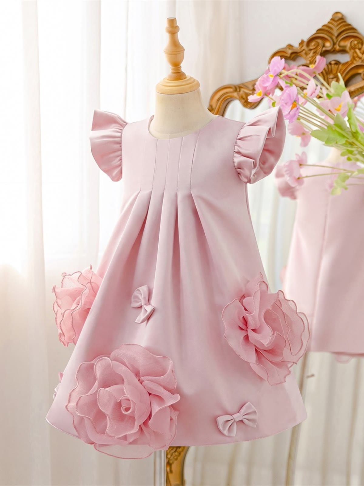 Satin Rosette Sleeveless Short Dresses - image 3