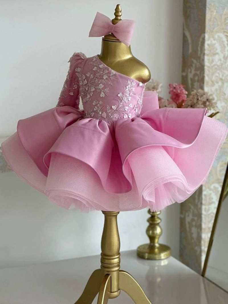 Satin Bow Long Sleeve Short Dresses - image 2