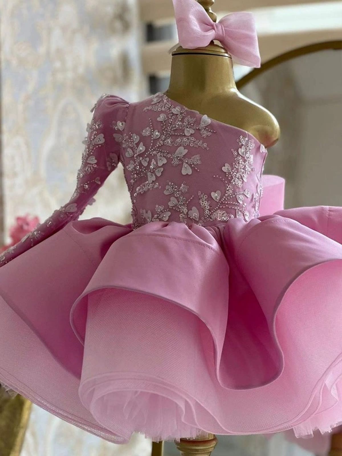 Satin Bow Long Sleeve Short Dresses - image 5