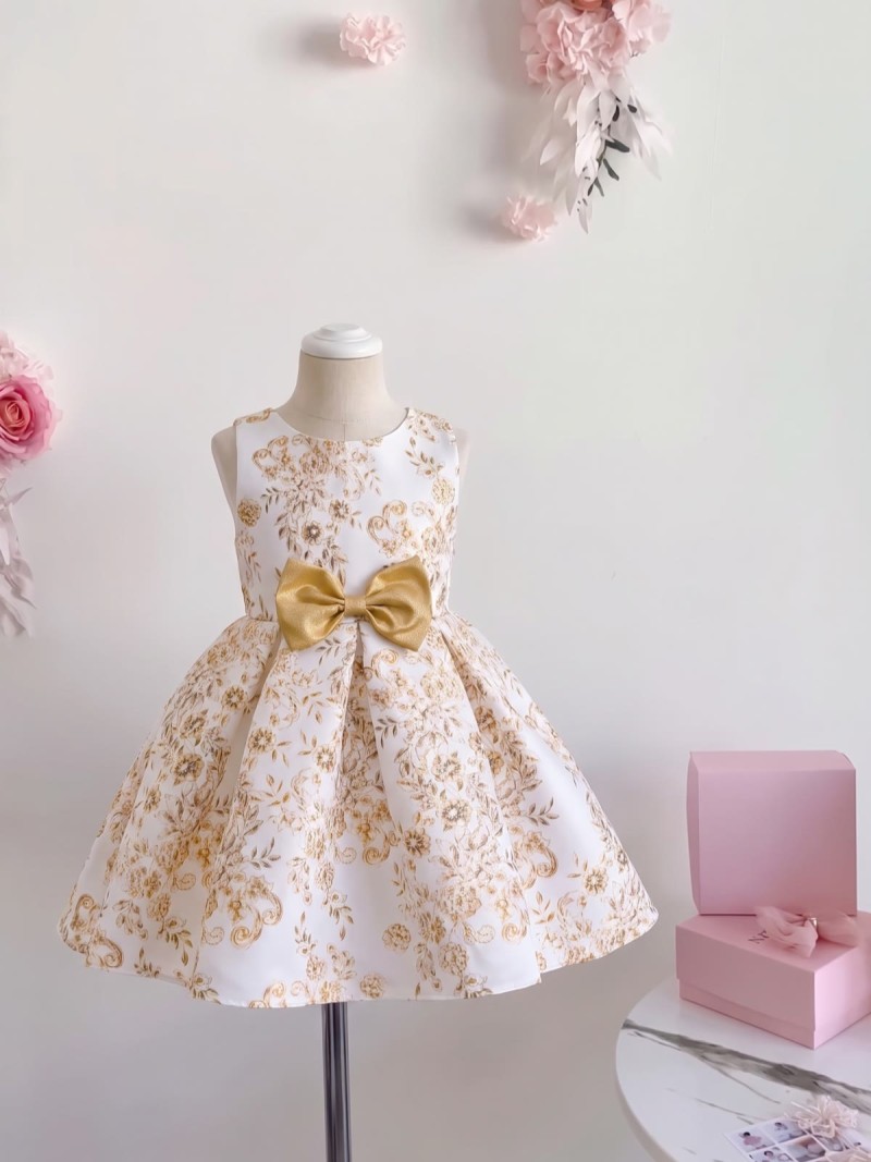Satin Bow Sleeveless Short Dresses - Gold - 150cm - image 1