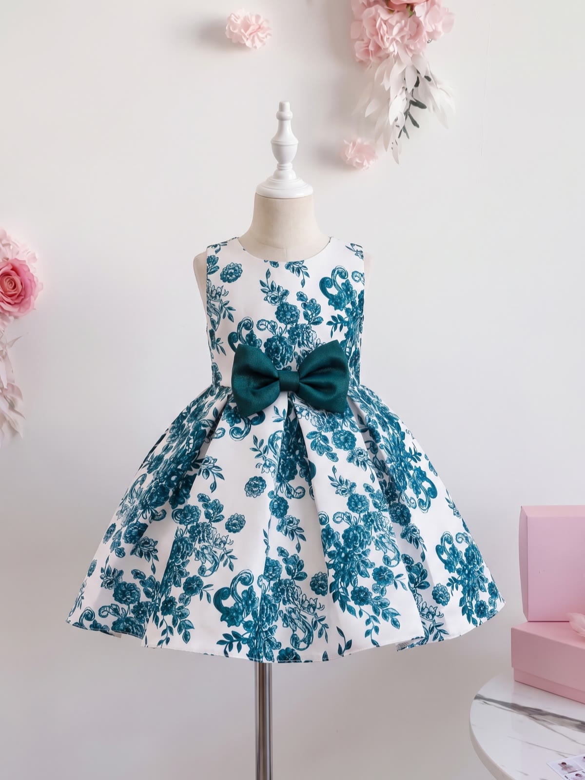 Satin Bow Sleeveless Short Dresses - Dark Green - 150cm - image 8
