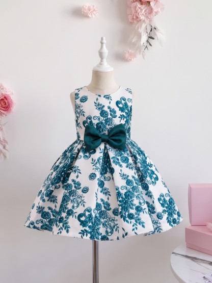 Satin Bow Sleeveless Short Dresses - Dark Green - 150cm - image 8