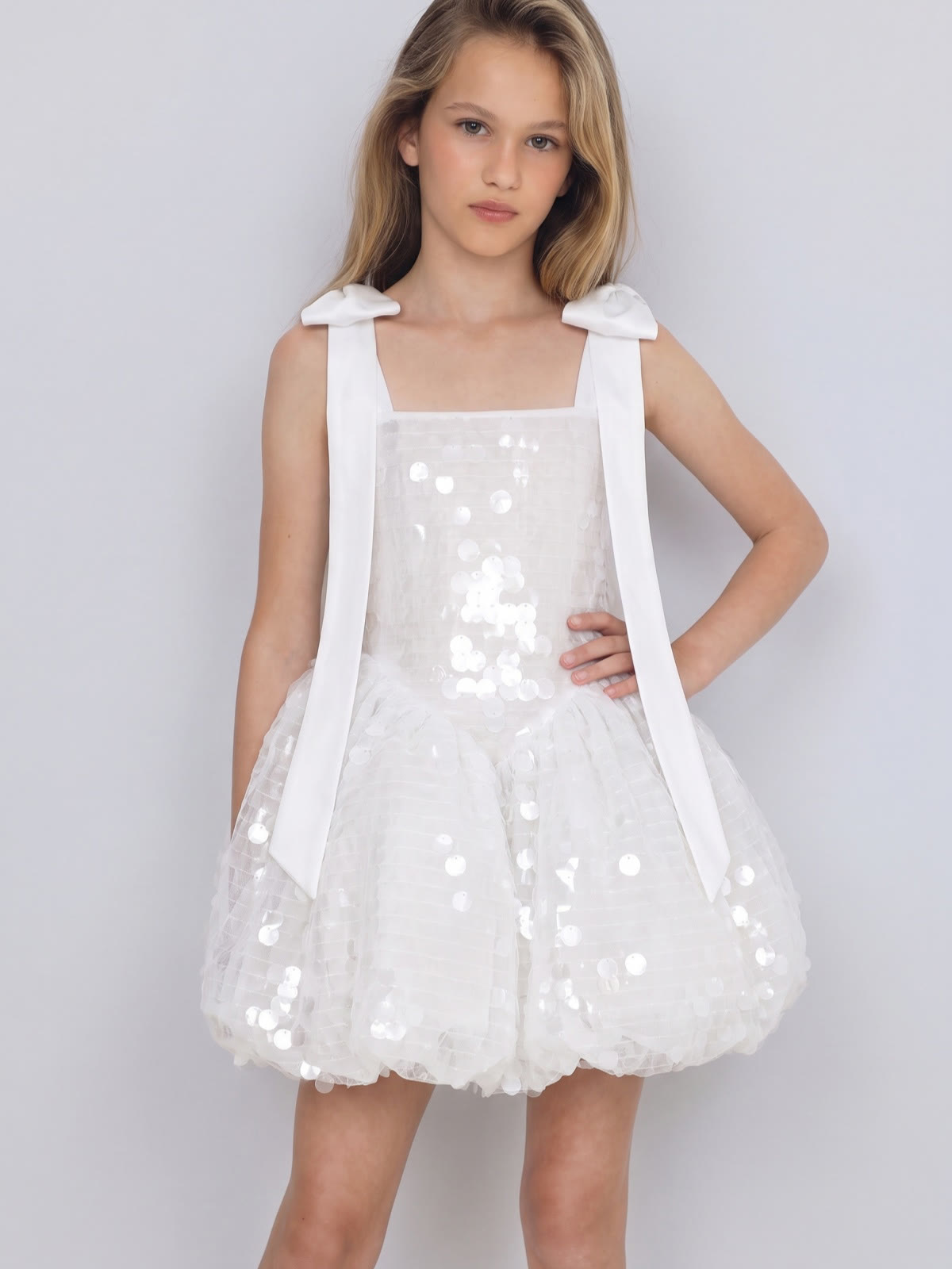 Glitter Sequins Sleeveless Short Dresses - White - 150cm - image 7