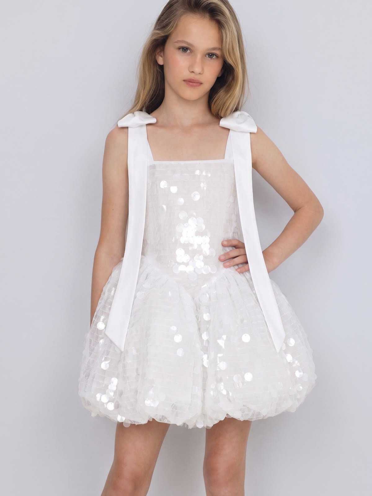 Glitter Sequins Sleeveless Short Dresses - White - 150cm - image 7