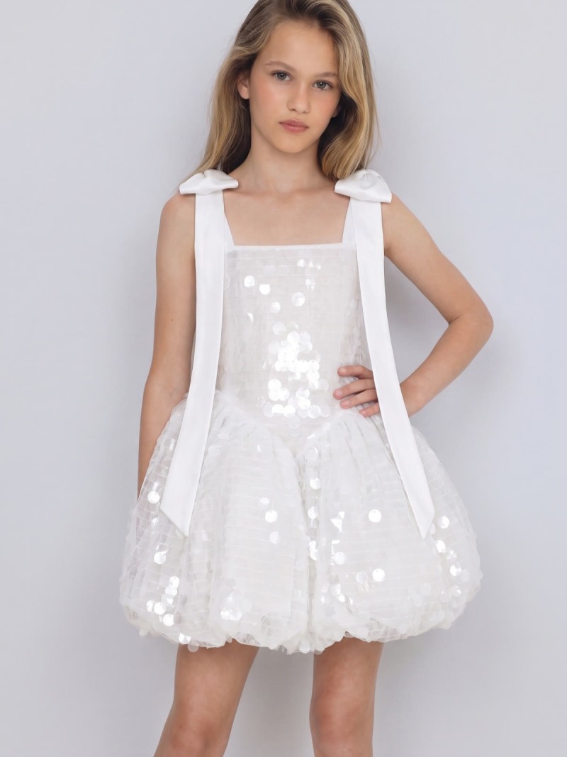 Glitter Sequins Sleeveless Short Dresses - White - 150cm - image 6