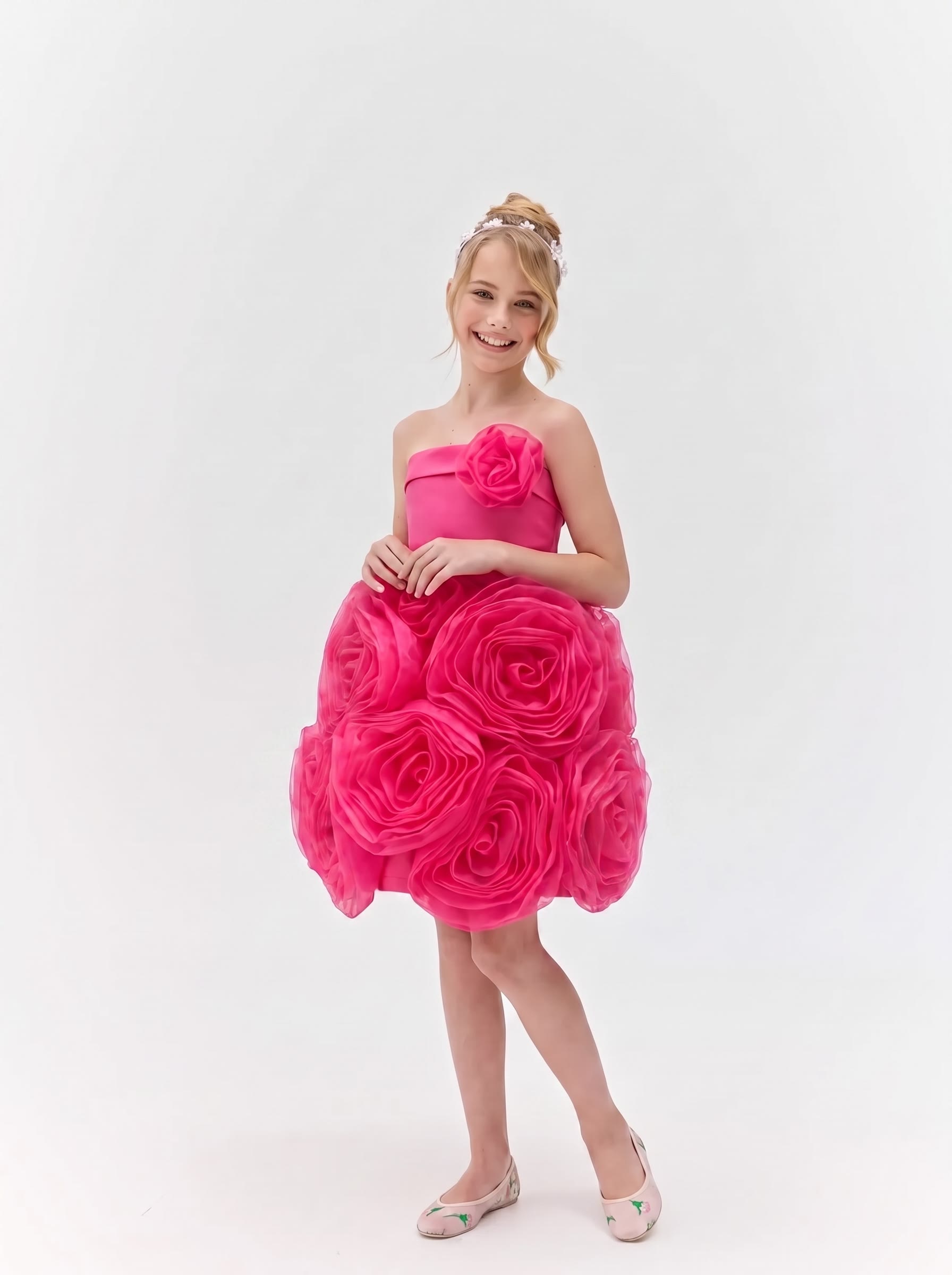 Satin Rosette Sleeveless Short Dresses - Magenta - 150cm - image 1