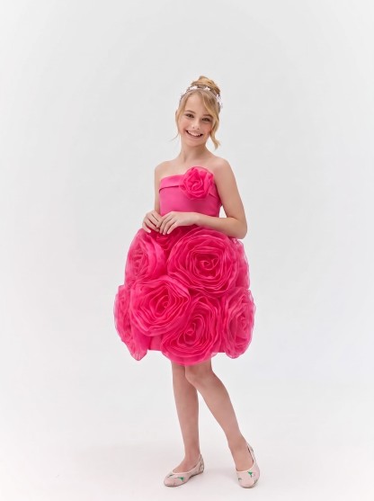 Satin Rosette Sleeveless Short Dresses - Magenta - 150cm - image 1