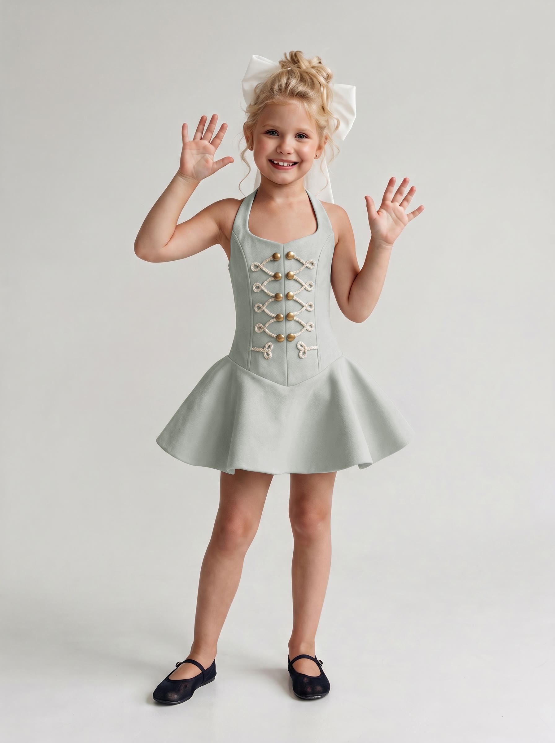 Chemical Fiber Blend Buckle Sleeveless Midi Dresses - Light Mint Gray-green - 13-14Y - image 1