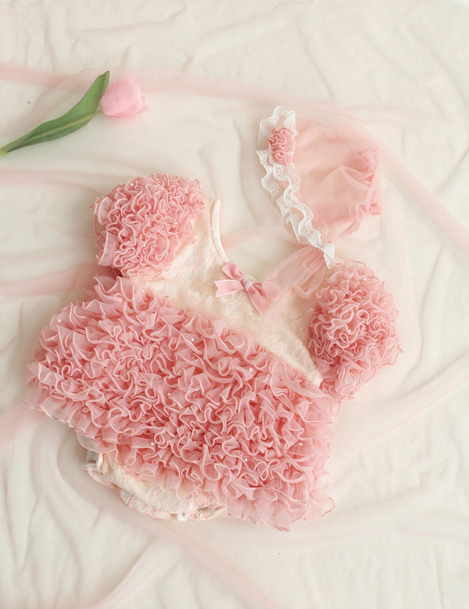 Mesh Bow Short Sleeve Short Bodysuit With Hat - image 2
