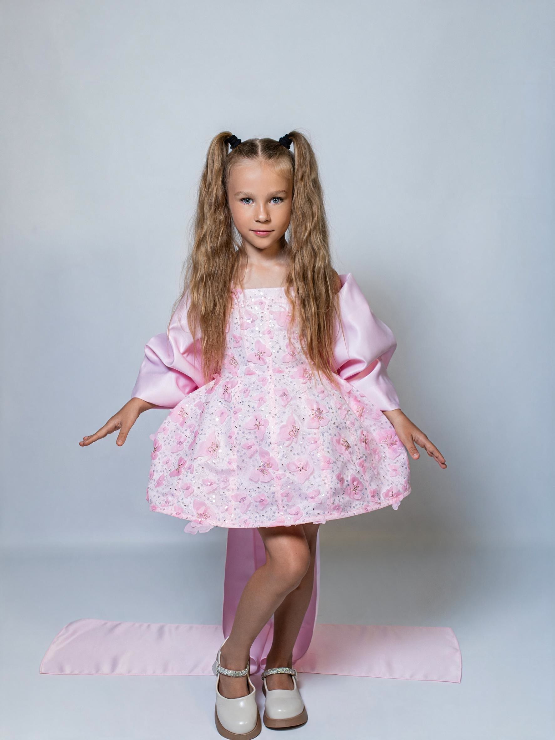 Satin Butterfly Sleeveless Midi Dresses - Pink - 13-14Y - image 1