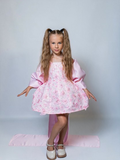 Satin Butterfly Sleeveless Midi Dresses - Pink - 13-14Y - image 1