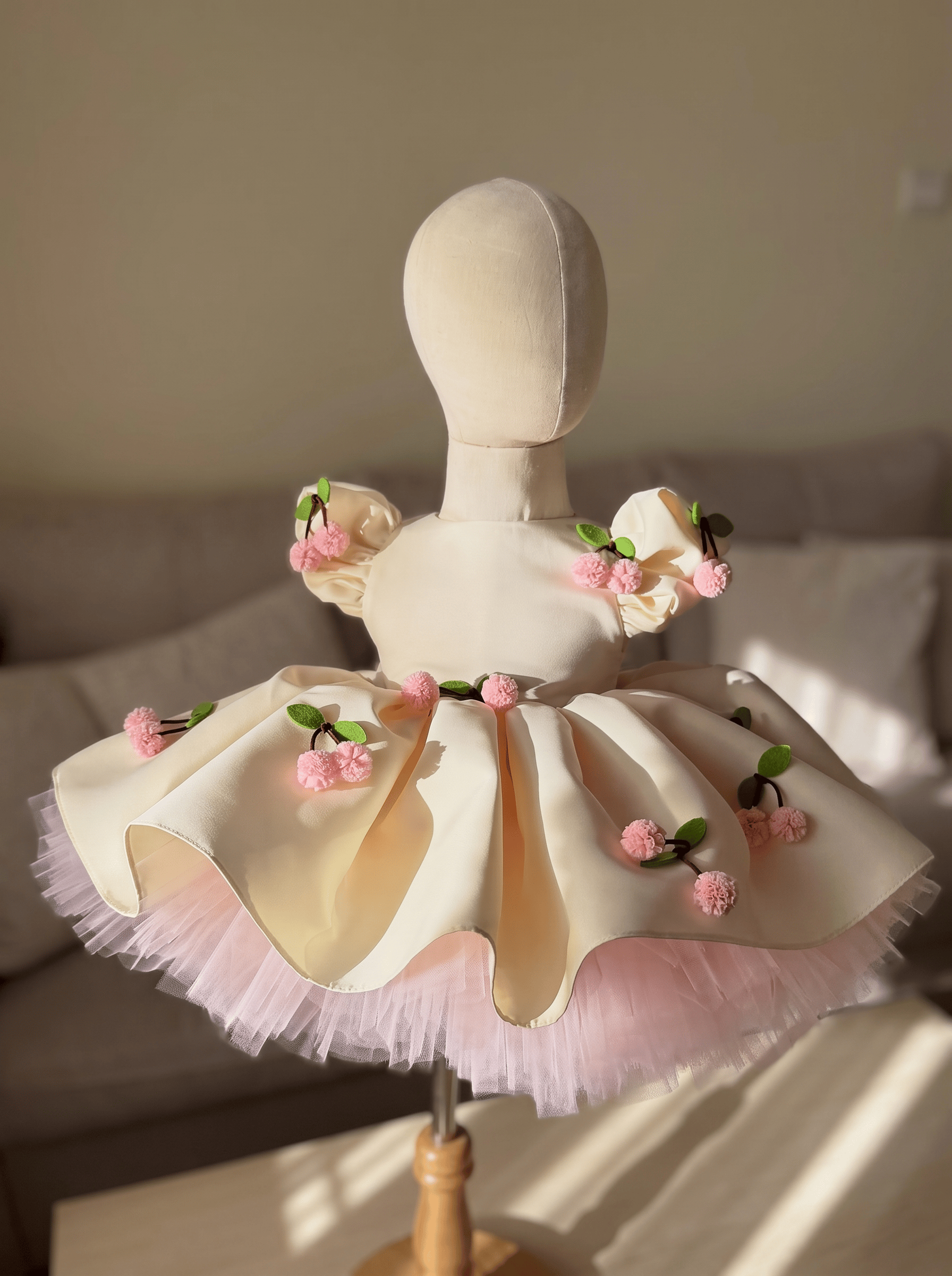 Satin Embellished Short Sleeve  Dresses Without Cherry Headband - Light Yellow - 9Y - image 1